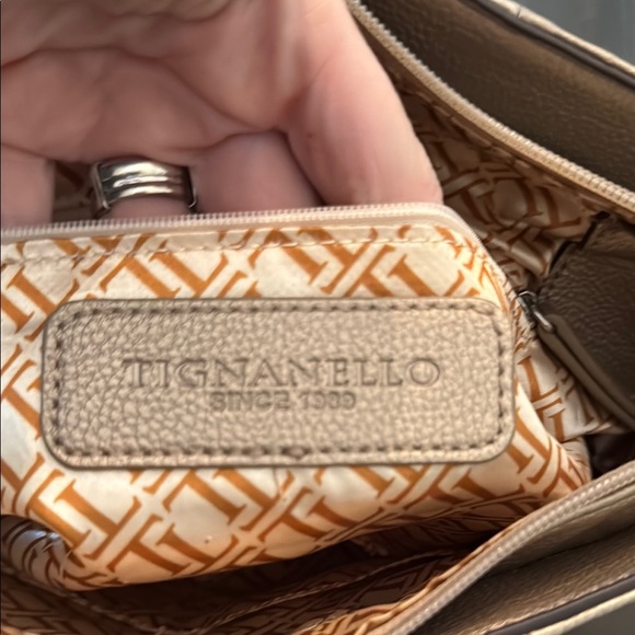 Tignanello Tan Satchel with Structured Design and Buckle Details - Picture 3 of 12